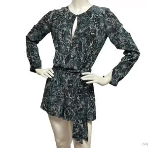 Intermix silk, snakeskin print, long sleeve and shorts romper, sz S
